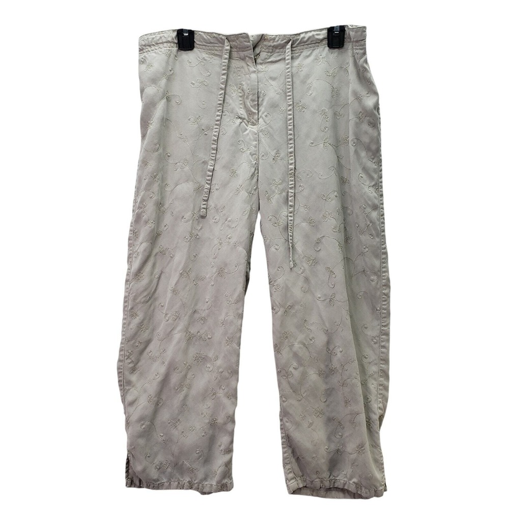 Valerie Stevens Capri Womens Large Beige Embroidered Tencel‎ Lyocell Crop Pants